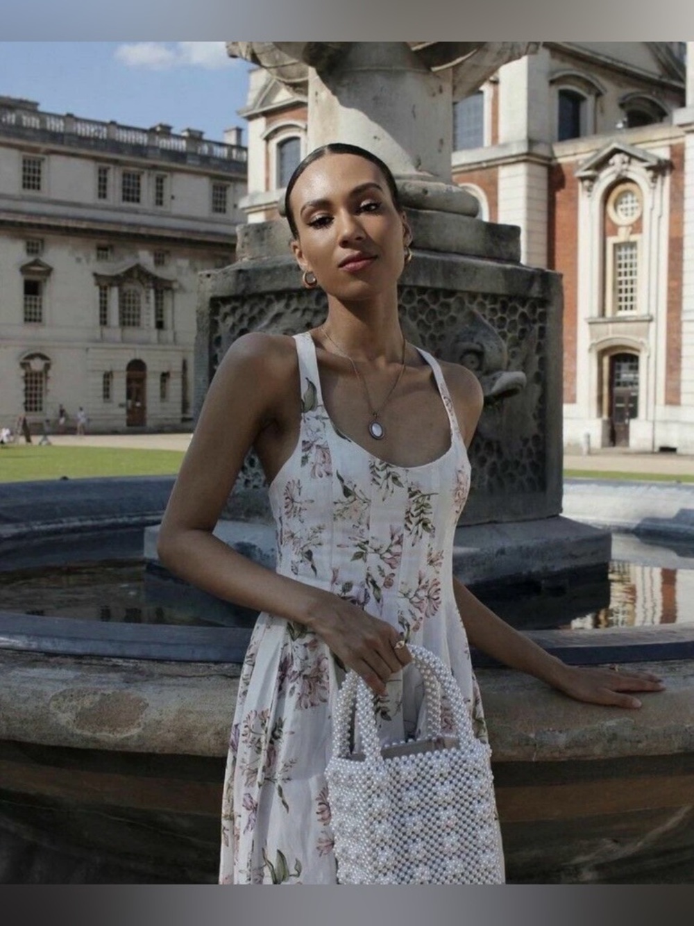 🌸✨ H&M x Brock Collection Floral Criss Cross Back Midi Dress Cream Size S NWT - Picture 5 of 16